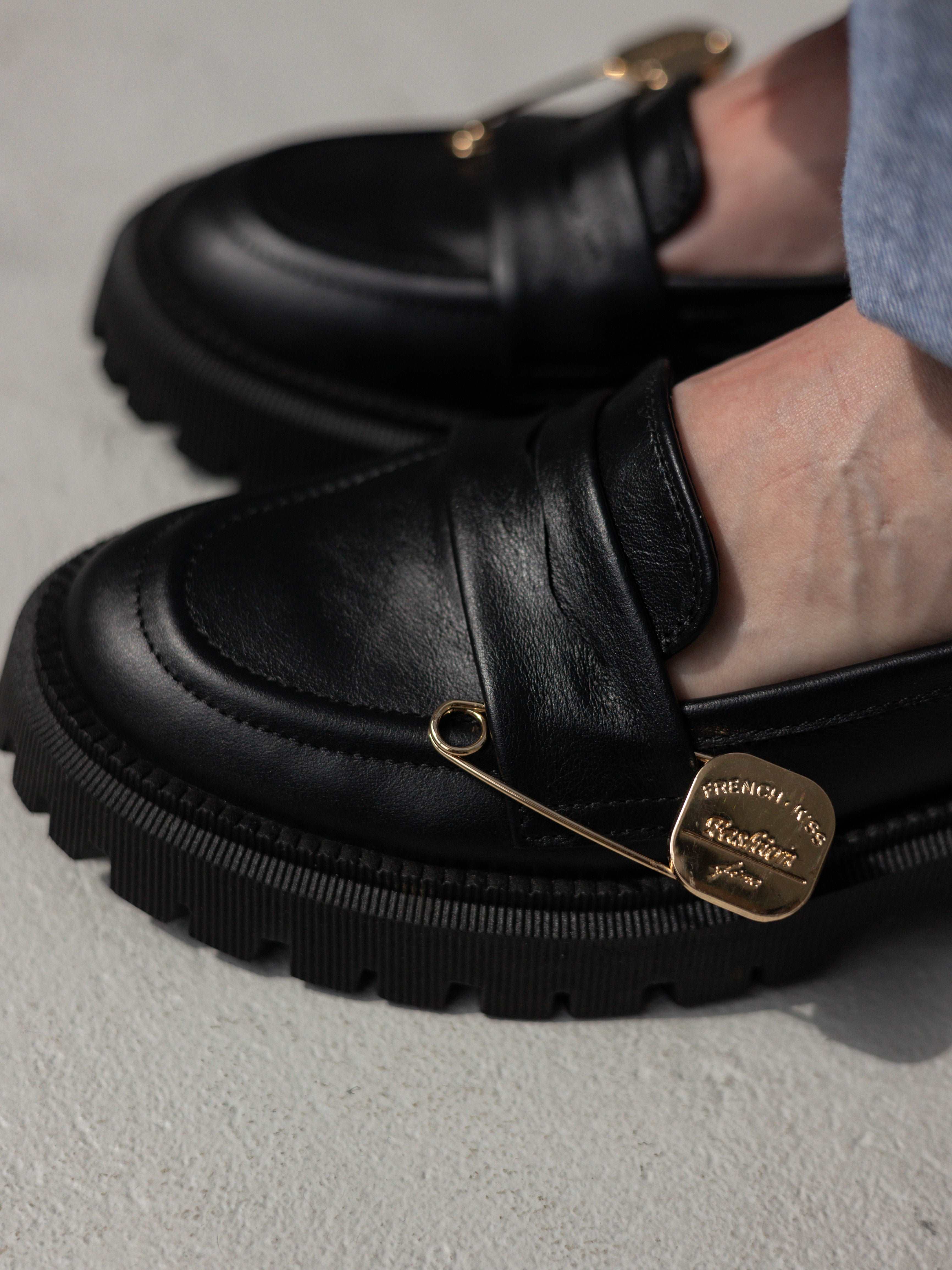 Classic loafers are made of leather